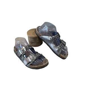 Muk Luks Juliette Braided Sandals, Flashy Silver With Adj Buckles Women’s Size 7